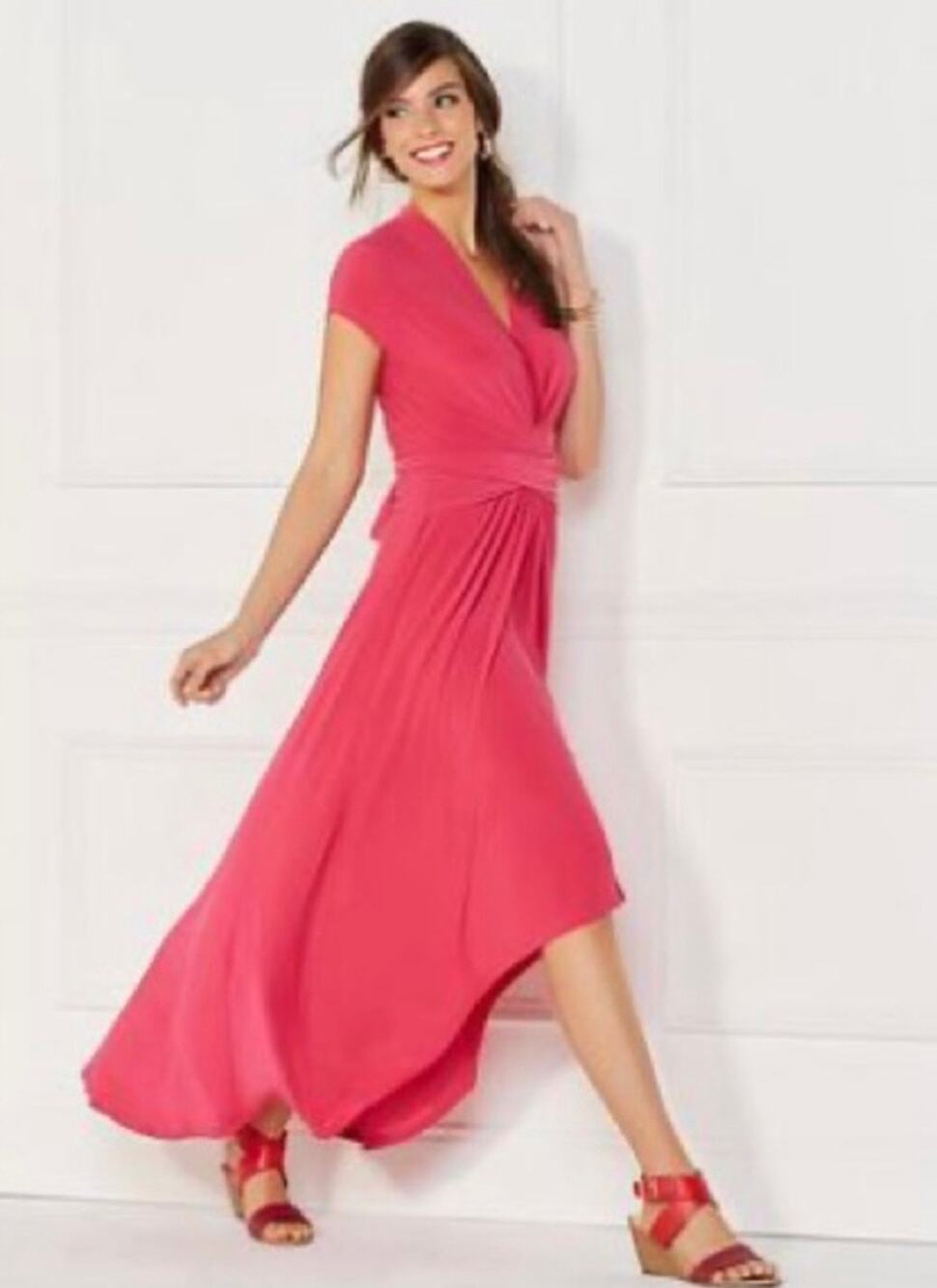 Iman Global Chic Hi Low Knockout Maxi Dress Wrap Tie Pink Magenta Sz 2X Party